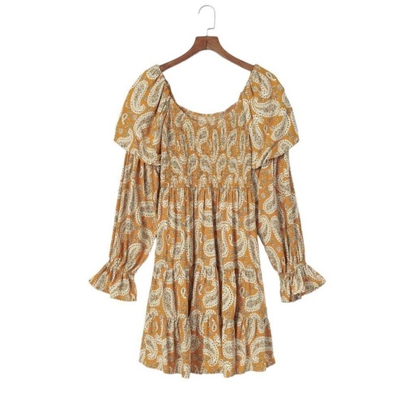Yellow Sunny Bohemian Bliss: Paisley Long Sleeve Floral Dress size Large NWOT - Picture 8 of 14